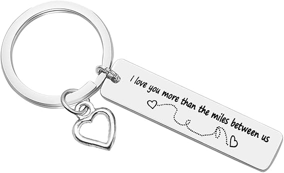 Nekoki Valentines Day Gifts Couple Keychain Long Distance Relationship Gift I Love You More Than The Miles Between Us Keychain for Girlfriend Boyfriend Trucker Husband Dad Gifts
