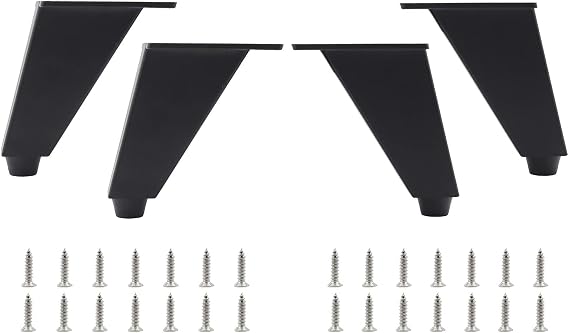 Set of 4 Furniture Legs, Heavy Duty Aluminum Alloy Cabinet Legs, Metal Square Oblique Sofa Support Foot, Adjustable Feet for Kitchen,Table,Shelves,Cupboard,Couch,Bookcase with Screws(Black)
