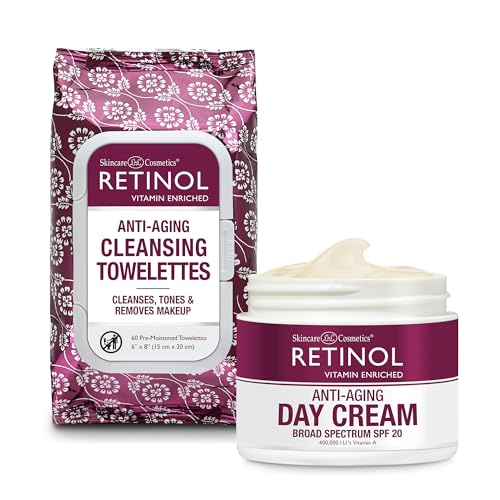 Retinol Women All in One Anti-Aging Cleansing Towelettes  Retinol Anti-Aging Day Cream Broad Spectrum SPF 20 Moisturizes & Reduces the Look of Fine Lines