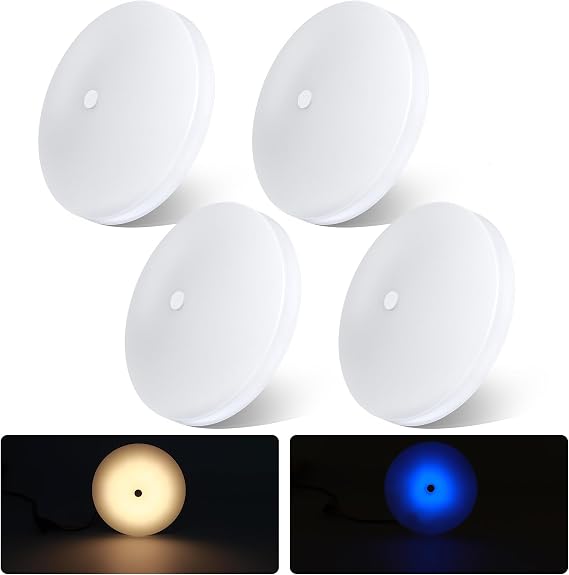acegoo RV LED Ceiling Dome Light w/Switch 4.5 RV Lights Interior 12V Overhead Puck Light for Motorhome Camper Trailer Boat, Dimmable White Light & Blue Nightlight, Surface Mount,4-Pack (3000K