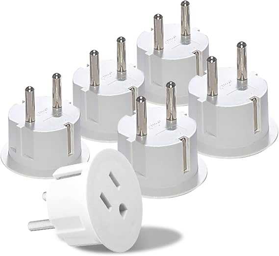 OREI USA to European Travel Plug Adapter,Type E/F Schuko, CE, 6-Pack