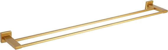 GERZWY 36 Inch Double Towel Bar, Gold Stainless Steel Modren Square Bathroom Towel Rack Wall Mounted Kitchen Towel Holder