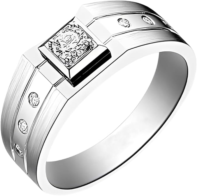 White Gold and Pt950 Matte Promise Ring for Men with Diamond