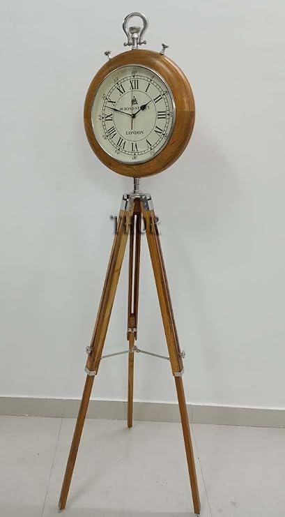 THOR INSTRUMENTS Beautiful Wooden Floor Clock Office Floor Clock Nautical Wooden Tripod Stand Room Corner Clocks Grandfather Clock Home Decorative Clock Victorian