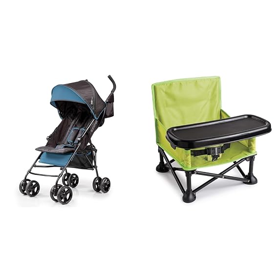 Summer Infant 3Dmini Stroller and Pop N Sit Booster Seat Bundle - Lightweight Umbrella Stroller, Floor Seat, Feeding Chair, and Toddler Booster