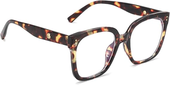 Blue Light Glasses Womens, Oversized Square Blue Light Glasses for Women, Brown Tortoiseshell Reading Glasses, Computer Glasses Thick Frame Anti Eyestrain Headache For Reading, Texting & Gaming