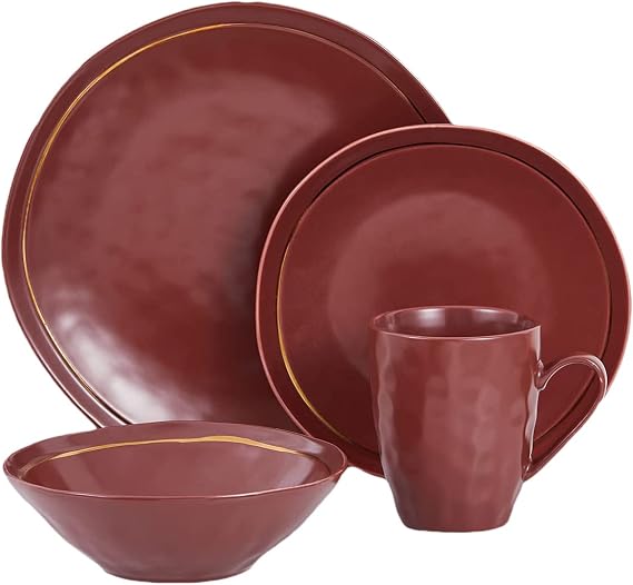 Stone Lain Clara 16-Piece Dinnerware Set Porcelain, Burgundy, Service For 4