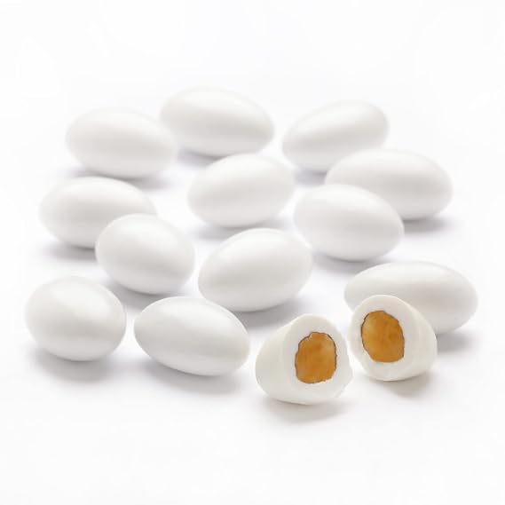 Sconza Jordan Almonds | White Candy Coated California Almonds | Wedding, Baby, Bridal Shower Candy | Made in the USA | Pack of 1 (5 lb. Bulk Bag)