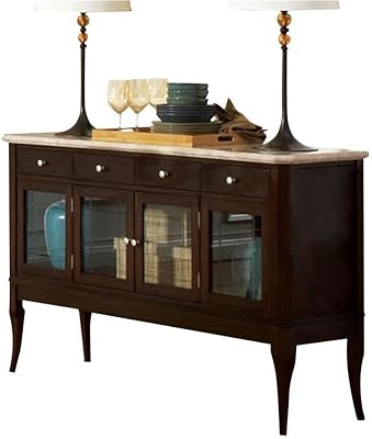 BOWERY HILL Marble Top Sideboard in Dark Cherry