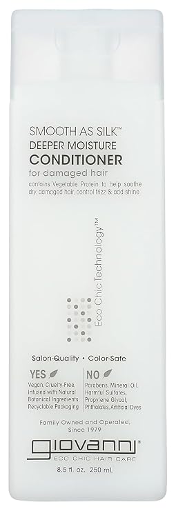 GIOVANNI Smooth As Silk Deeper Moisture Conditioner, Calms Frizz, 8.5 fl oz | Adds Moisture, Detangles, Wash & Go, Co Wash, Natural Botanical Ingredients, Color Safe, Sulfate Free, Apple & Aloe