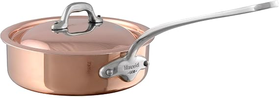 Mauviel M'Heritage 150 S 1.5mm Polished Copper & Stainless Steel Saute Pan With Curved Lid And Cast Stainless Steel Handle, 3.5-qt, Made In France