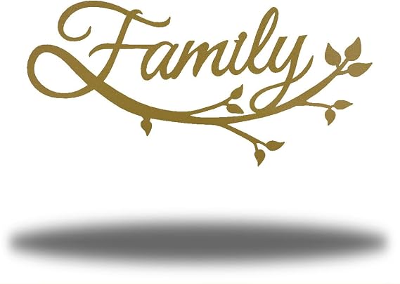 Riverside Designs Family Cursive Word Metal Sign Wall Decor | Heavy-duty Wall Decor for Living Room | Made in USA (Gold, 12")
