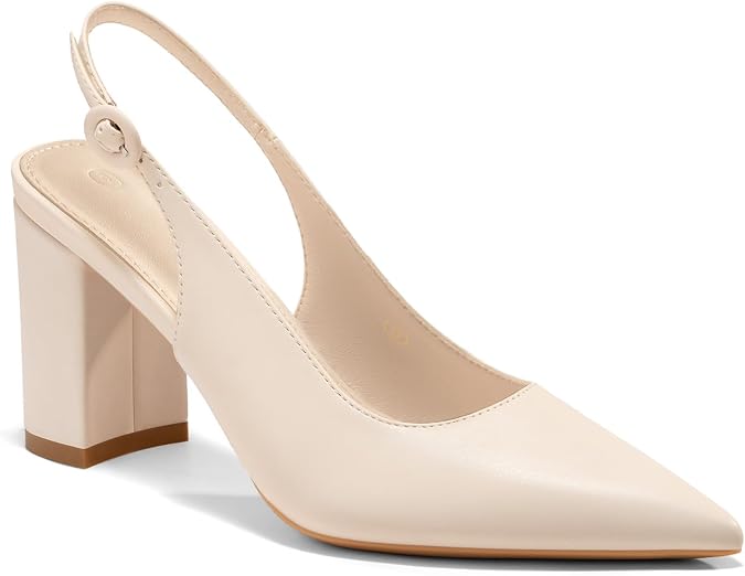 Coutgo Women's Pointed Toe Block Heel Pumps Slingback Chunky Heel Slip On Work Party Dress Shoes