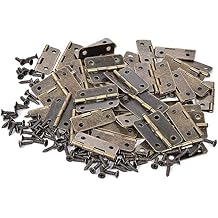 XMHF 50PCS 1"x 0.7" Mini Hinges Hardware 180 Degree Rotation with Mounting Screws for Jewelry Box Dollhouse Miniature Furniture Cabinet Closet Bronze Tone