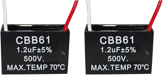 CompStudio 2Pcs 500V 1.2UF CBB61 Ceiling Fan Capacitor 2 Wire 50/60Hz
