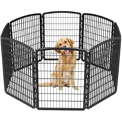 IRIS USA 34 8-Panel Pet Dog Puppy Playpen, IndoorOutdoor Dog Pen, 63 x 63 x 34, Foldable, Customizable, Black