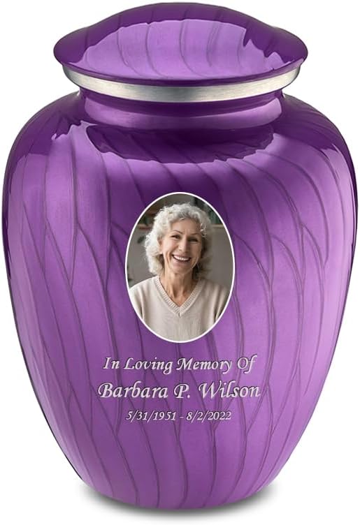 Geturns Embrace Small Personalized Picture Cremation Urns for Human Ashes I Pearl Purple Photo Funeral Urn for Men and Women I Holds up to 44 Cubic Inches