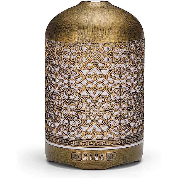 250ML Essential Oil Aromatherapy Diffuser for Home Bedroom Office Metal Hollow Decorative Room Ultrasonic Air Scent Mist Aroma Diffuser -Gold