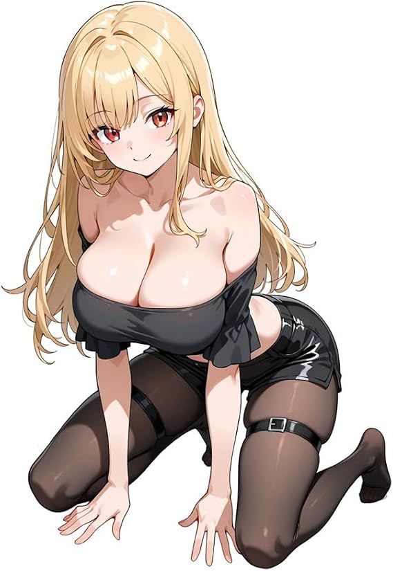 Pure Sexy Girl Anime Car Sticker Red Eyes Black Shoulder Top Kneeling Posture Creative Sticker for Trunk and Bumper (B,6.3'')