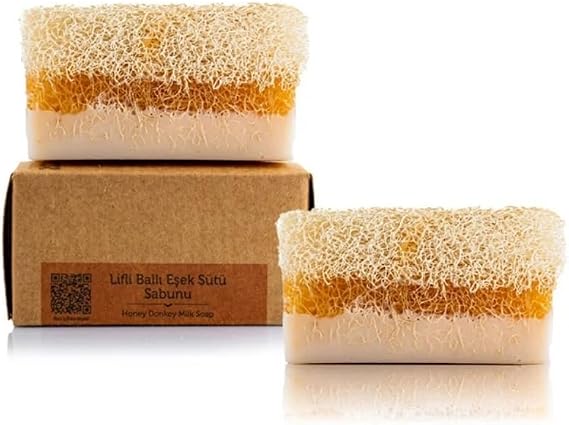 Dionesse 2-Piece Natural Pumpkin Fiber Honey Donkey Milk Soap 130 gr - 100% Handmade Soap Enriched with Natural Honey and Pumpkin Fiber, Nourishing and Tightening the Skin