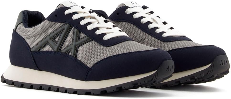 Armani Exchange Men's Drop Sneaker, Deep Navy/Gray/Chime, 9.5