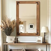Bathroom Mirror for Wall with Wooden Frame, 20"x28" Solid Wood Vanity Mirror for Farmhouse, Bathroom, Bedroom, Vertical or Horizontal Hanging