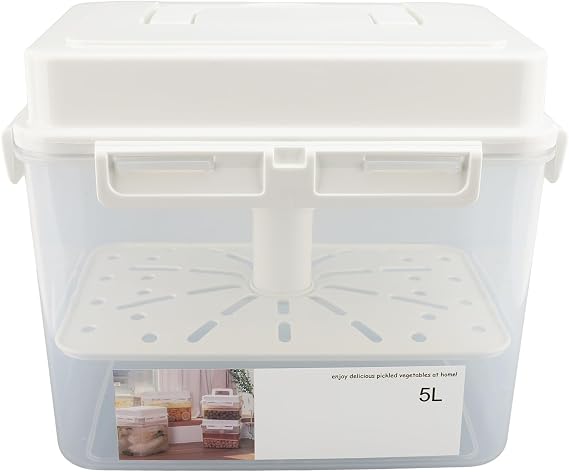 Kimchi Sauerkraut Container 5L with Inner Sealed Vacuum Lid Portable Handle Sauerkraut Safe Pickle Fermentation Storage Container