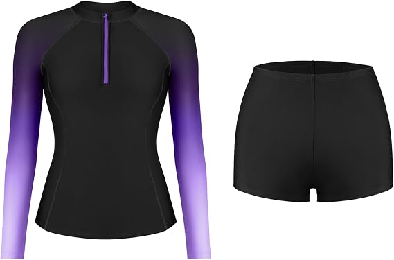 ATTRACO Women Rash Guard Set Long Sleeve Swim Shirt and Shorts