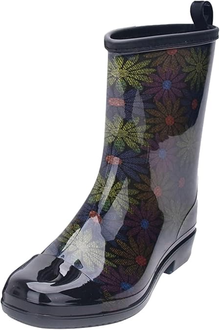 BORAMAX Women Half Calf Rainboots Leopard gerbera Red Floral Printed Waterproof Garden rain footwear Cozy Lined Rain Boots
