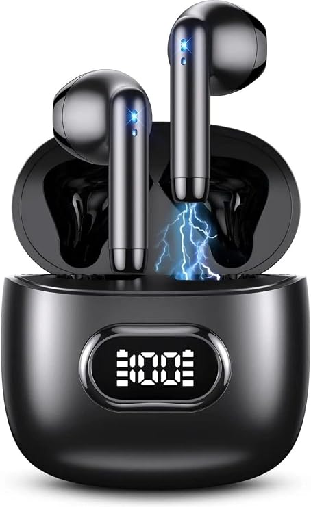 for TCL 50 XL 5G - Bluetooth 5.3 Ear Buds LED Power Display Headphones Bass Stereo, Earbuds in-Ear Noise Cancelling Mic, 40H Playback Mini Case IP7 Waterproof Sports Earphones