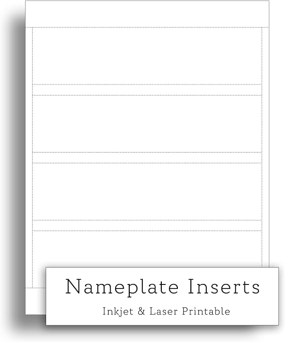 White Printable Nameplate Inserts - 8" x 2" - Blank Perforated Paper Nameplate Inserts for Inkjet & Laser Printers - Heavyweight Cardstock - 4 per Page - 10 Sheets / 40 Blank Inserts