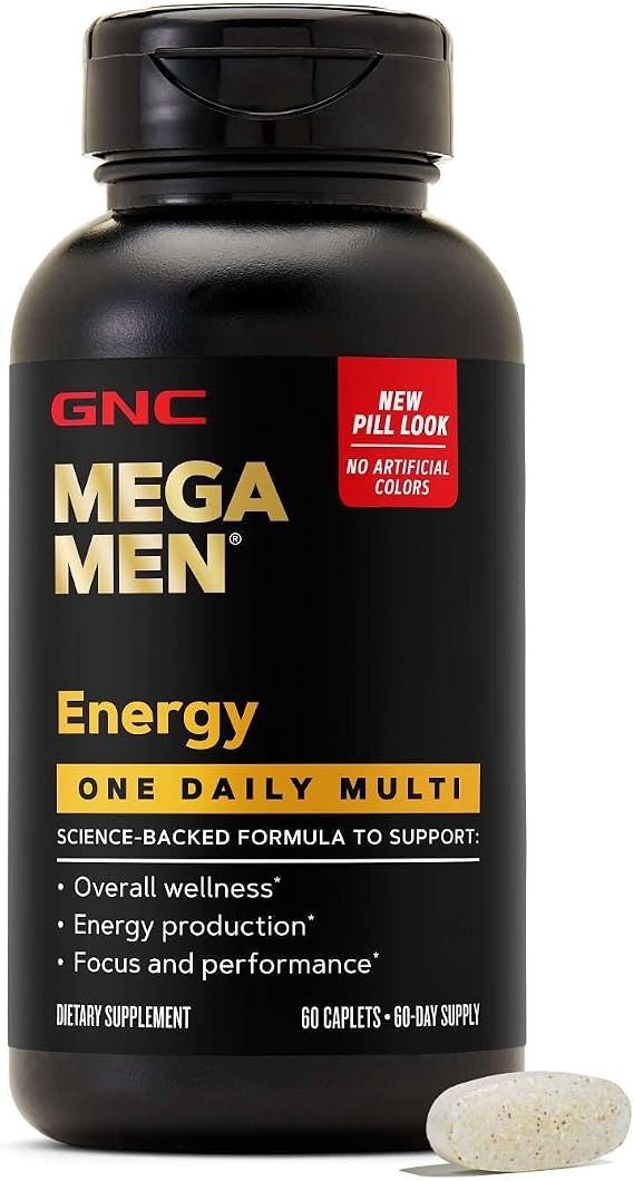 GNC Mega Men One Daily Multi Energy, 60 Count, 60 Servings | Energy Supplement for Men, Designed for Metabolism Support Routine, Coffee Bean Extract, Essential Minerals & Vital Nutrients