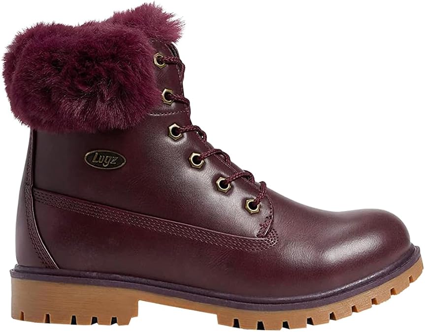 Lugz Womens Rucker Hi Faux Fur Round Toe Lace Up Casual Boots Ankle Low Heel 1-2" - Brown, Purple - Size 9 B