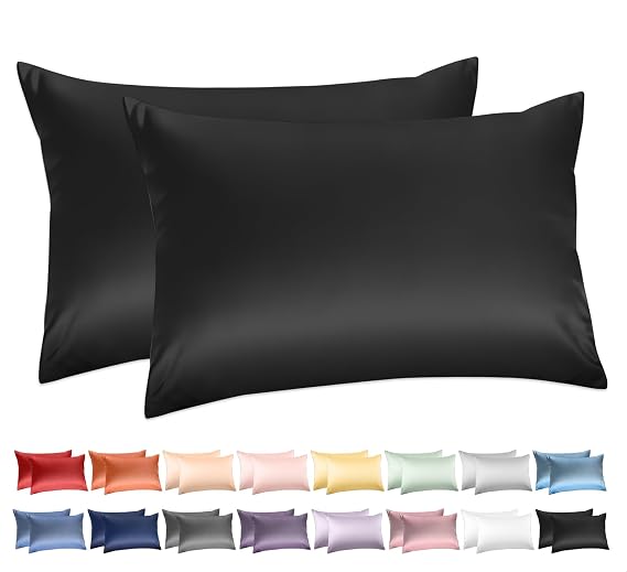 100% Cotton Standard Pillowcases Set of 2, Deep Dream 600 Thread Count Pillow Cases, 20x26 Inches, Super Soft and Breathable Envelope Closure (Black)