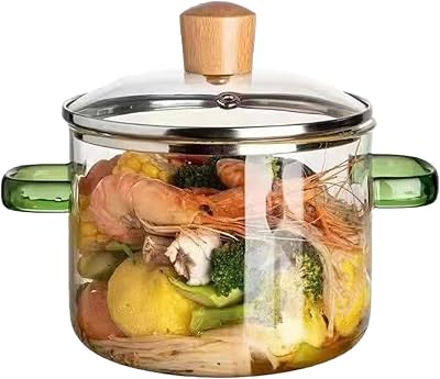 Glass Cooking Pots, Clear Pots, 1.6L2.3LHeat-Resistant Borosilicate Glass Pot for Cooking Simmer Pots with Lid and Handle for Soup Milk Porridge Pasta Noodle Glass Pot On Stove Green, 1.6L