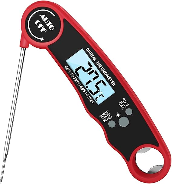Meat Thermometer Digital, Instant Read Food Thermometer for Grilling and Cooking, Waterproof Kitchen Probe with Backlight for Home, Outdoor Grilling and BBQ