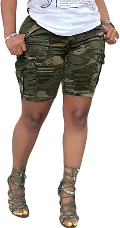 Famnbro Women Camo Shorts Cargo Trendy Camouflage Army Fatigue Shorts