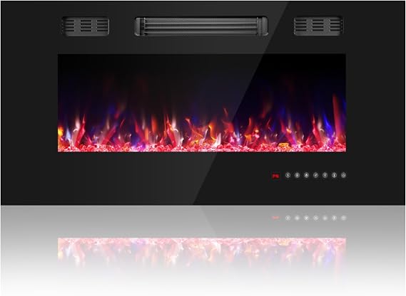 36 Inch Electric Fireplace with Crystal, Electric Fireplaces Insert, Wall Mounted/Recessed Fireplace with Remote Control, 12-Color Flame, Brightness & Speed