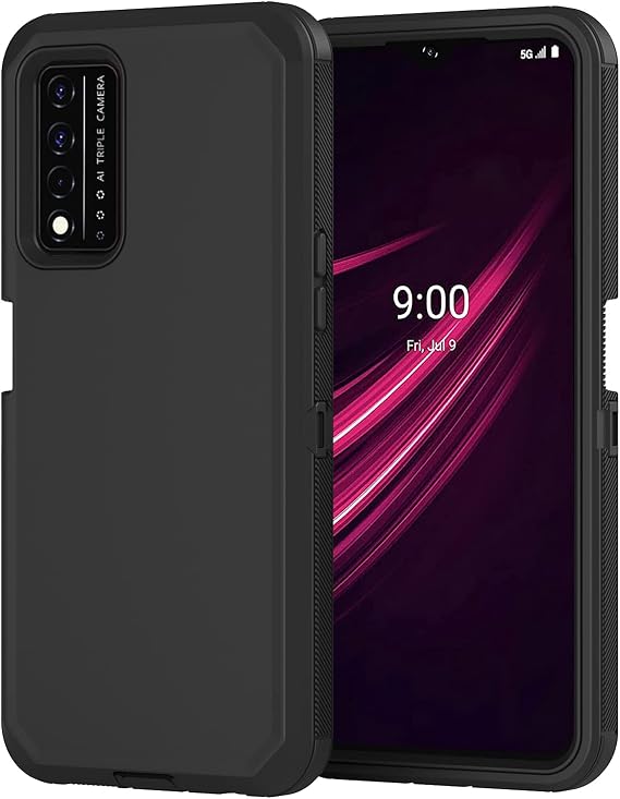 for T-Mobile Revvl V Plus 5G Case with Built in Screen Protector, Full Body Heavy Duty Shockproof Triple Layer Durable Rugged Protective Cover for T-Mobile Revvl V+ 5G 6.8 (Black)