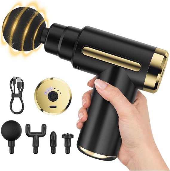 cotsoco Mini Handheld Massage Gun, Deep Tissue with 6 Speeds, Cordless Muscle Massager with 4 Heads,Type-C Charging, Travel Size, Best Gifts