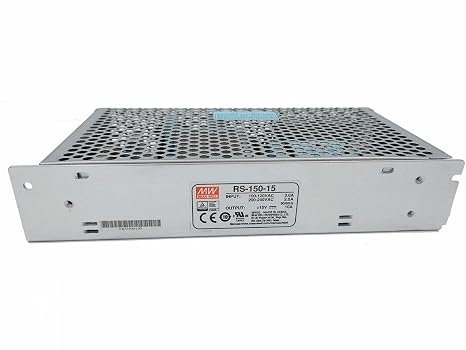 Mean Well RS-150-15 Power Supply, Single Output, 15 Volt, 10 Amp, 150 Watt, 7.8" L x 3.9" W x 1.5" H, Silver