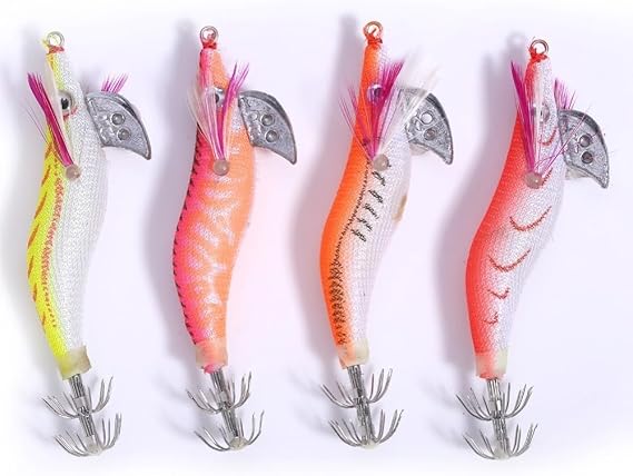 Luminous Squid Jigs Fishing Lures ABS Glow Shrimp Jig Lures Glow Squid Bait for Night Fishing Saltwater Cuttlefish Octopus Plastic Jigging Lures(8cm)