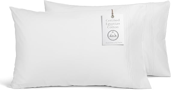 Fishers Finery 100% Egyptian Cotton Pillowcases - Luxurious 400 Thread Count Sateen Weave - Breathable, Durable and Soft Hotel Quality (White, K, 2Pack)