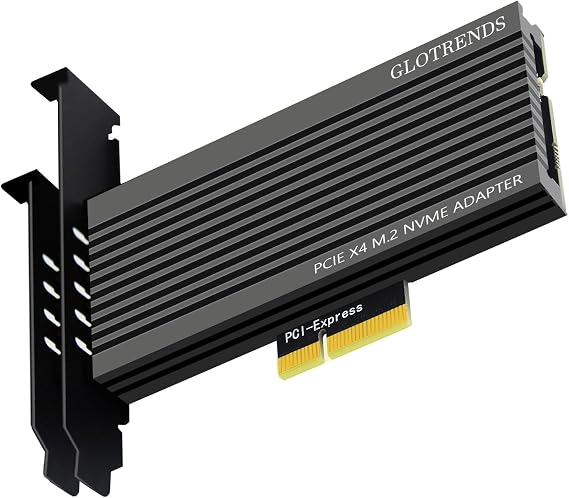 GLOTRENDS PA15 M.2 NVMe to PCIe 4.0 X4 Adapter for M.2 NVMe SSD, Extra Large Aluminum Heatsink, Regular and Low-Profile Bracket (Black)