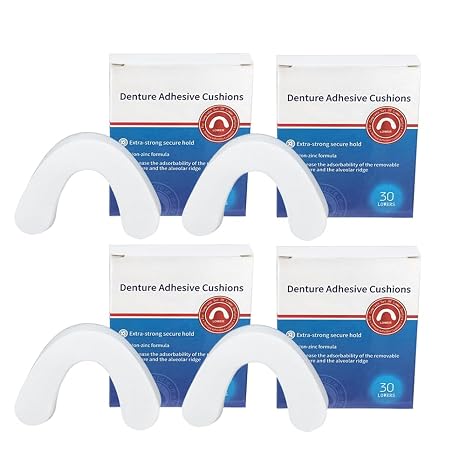 120 Pads (4 Pack) Free Long-Lasting Lower Denture Adhesive Cushion, Denture Adhesive Soft Pad for Secure Hold and Food Seal (Lower)