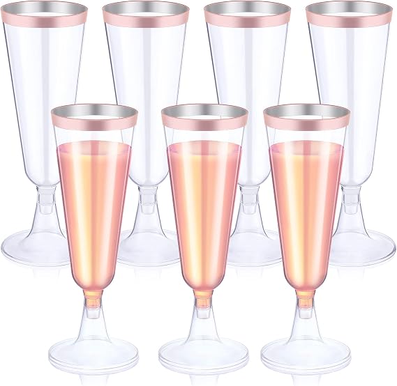 Thenshop 50 Pack Clear Plastic Disposable Champagne Flutes Bulk, Clear