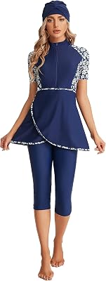 3 Piece Modest Swimsuit for Women and Girls Elegant Short Sleeve Bikinis Surfing Swimwear Padded