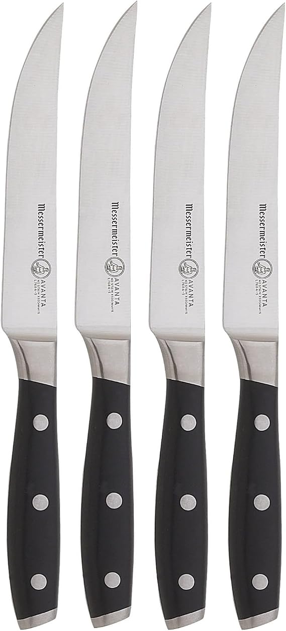 Messermeister Avanta Forged 5 Fine Edge Steak Knife Set - German X50 Stainless Steel - Rust Resistant & Easy to Maintain - Includes 4 Steak Knives