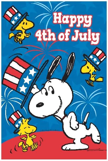 Flagology.com, PEANUTS, PEANUTS Happy Fourth Top Hat Snoopy House Flag 28" x 40", Outdoor Flag, Exclusive Premium Fabric, Officially Licensed PEANUTS, Patriotic, July 4th