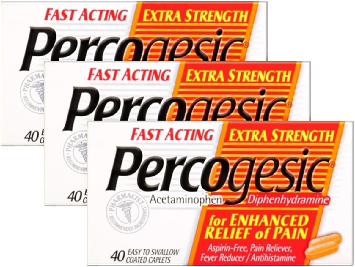 Percogesic Extra Strength Pain Relief | Aspirin Free Dual Action Relief | 40 Coated Caplets 3 Pack